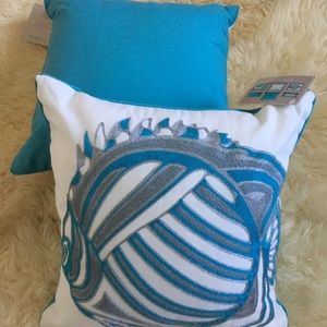 Blue & Grey Fish Embroidered Outdoor Pillows. PRICE IS FOR 1 PILLOW ONLY